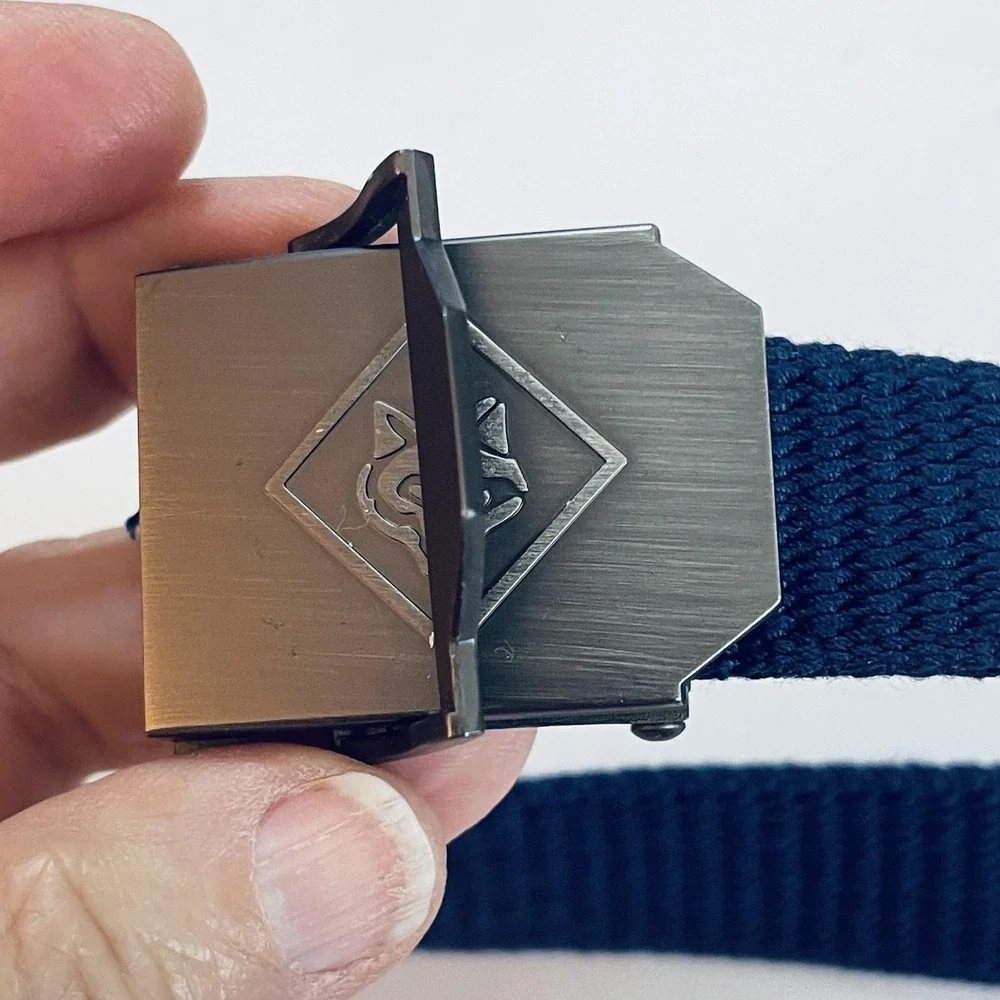 Webbing Scout Belt Mens‎ One Size Blue Cotton Wolf Logo Metal Buckle Adjustable